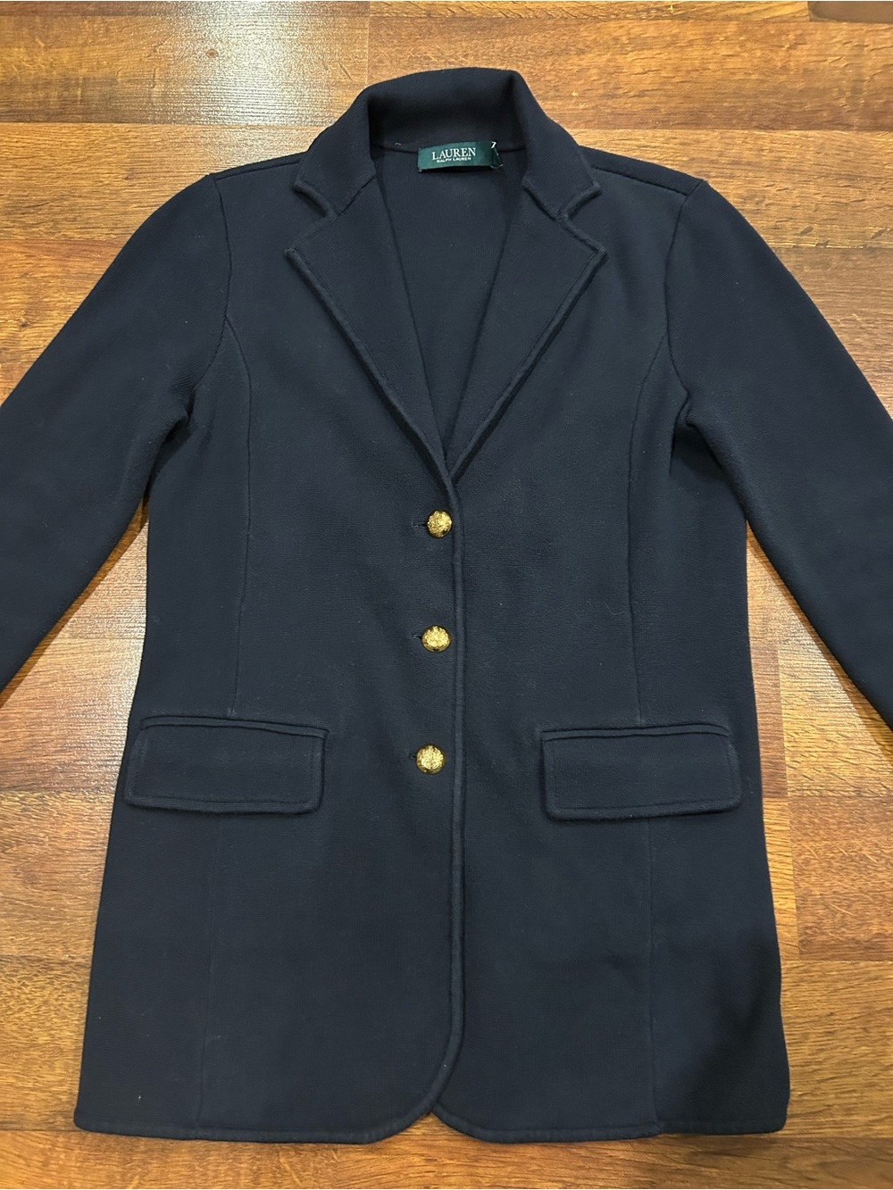 Lauren Ralph Lauren Cotton Blend Sweater Blazer Navy Size Medium 3 Button